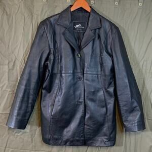 KC Collections Women Black Leather Driving Dressy‎ Jacket Coat Lined Sz Med VTG